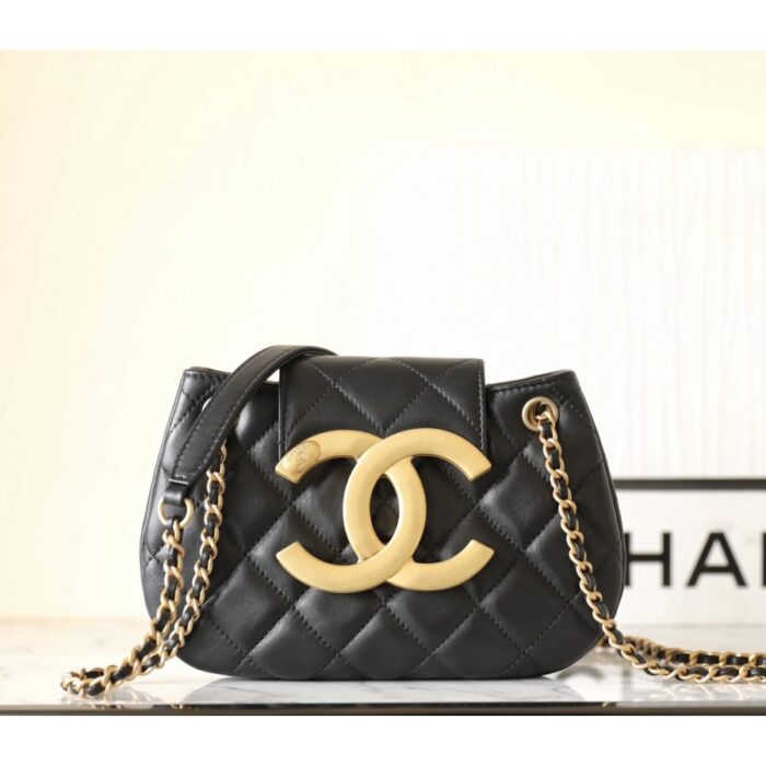 Chanel Messenger Bag Lambskin Quilted Small Black In UAE