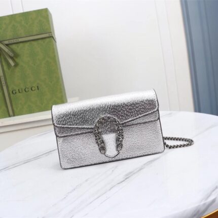 Gucci Metallic Calfskin Dionysus Super Mini Shoulder Bag Silver