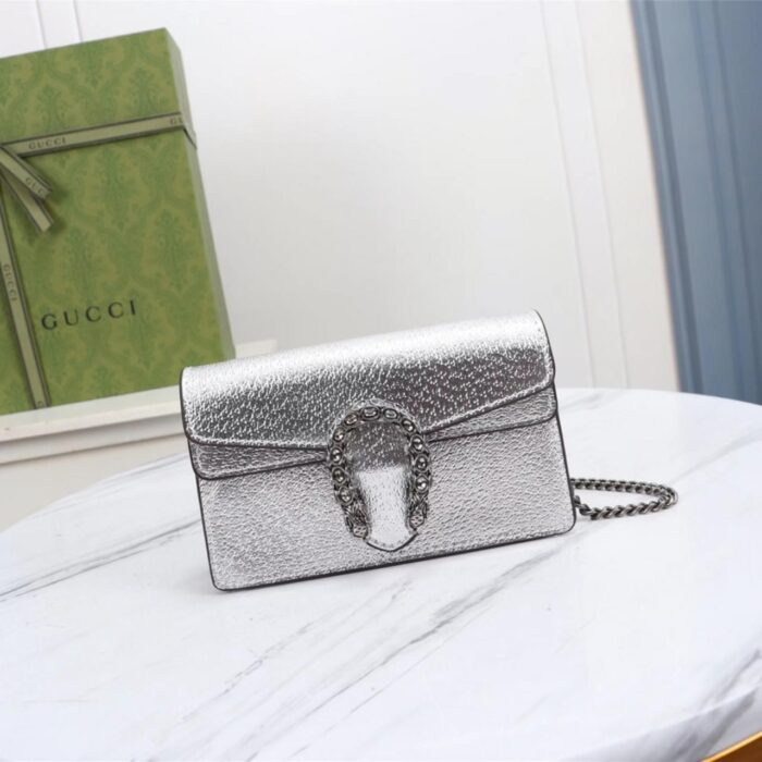 Gucci Metallic Calfskin Dionysus Super Mini Shoulder Bag Silver