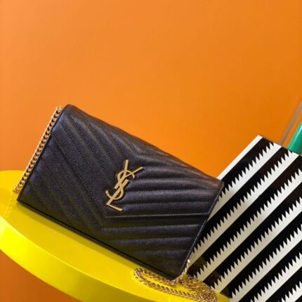 Saint Laurent Cassandre Chain Wallet In Lambskin